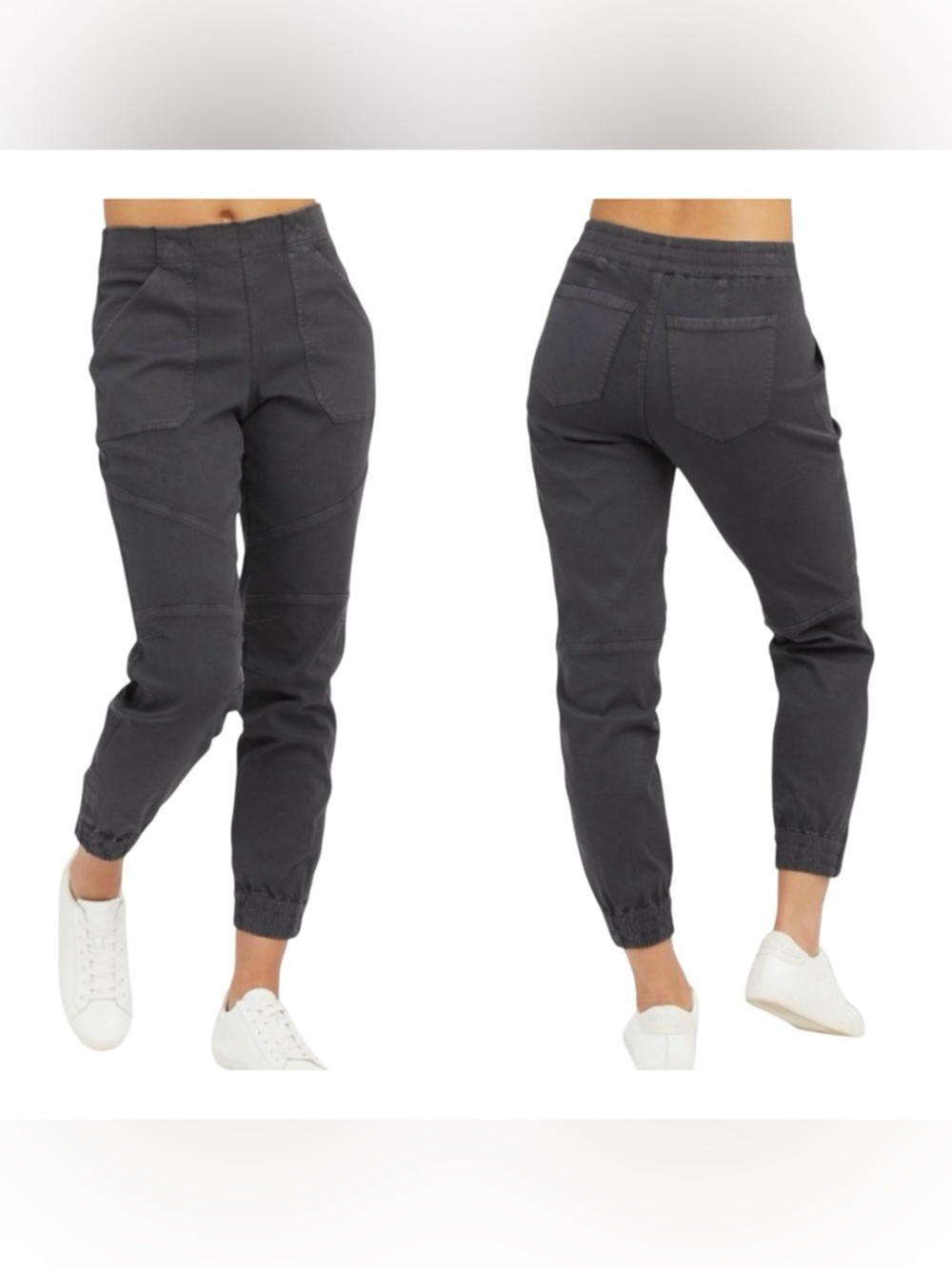 Spanx Stretch Twill Cargo Jogger Pants Size 1X Dark Gray Zipper Ankles 20319R